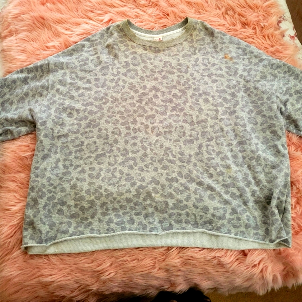 Secret Treasure, 2X (18W-20W), gray, cheetah print, crew neck.